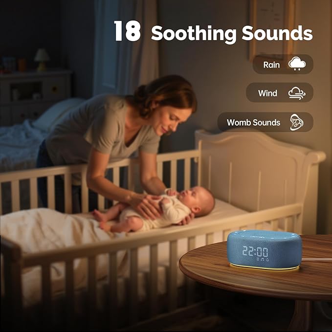 1Mii White Noise Sound Machine for Sleep, Brown Noise Machine for Baby Adults Sleeping, 18 Soothing Sounds with 7-Color Night Light, Timer, Alarm Clock, Volume Control, Remote App Control - Blue