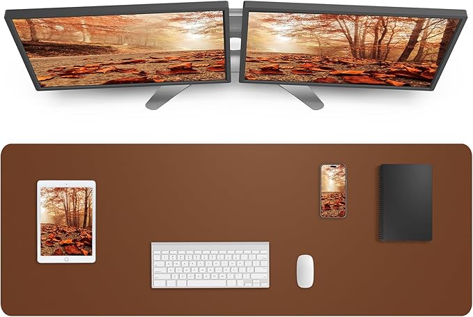 Large Desk pad mat,Mouse Pad,Office Desk Mat, Non-Slip PU Leather Desk Blotter,Large Desk mat,Waterproof Keyboard mat for Office/Home/Decor (Brown,48" x 17")