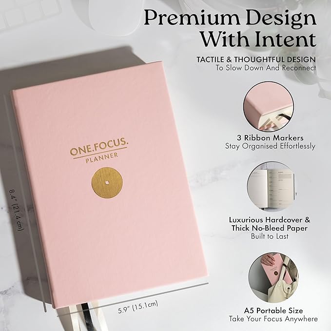 One Focus Planner: 90-Day Productivity & ADHD Management Tool with Goal Setting, Daily Planning, Habit Tracker, and Mindfulness for Focus, Mental Clarity & Anxiety Relief – Ideal for Busy Adults and Neurodivergent Minds; Pink