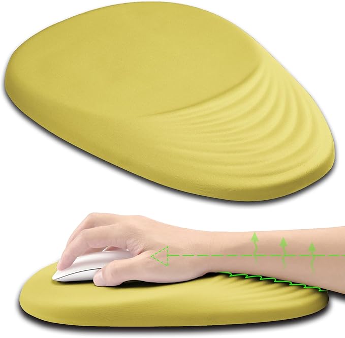 Ergonomic Mouse Pad Wrist Support, Yellow Mouse Pad with Wrist Rest, Foam Massage Design & Non-Slip PU Base MousePads for Pain Relief, Desk, Office, Home