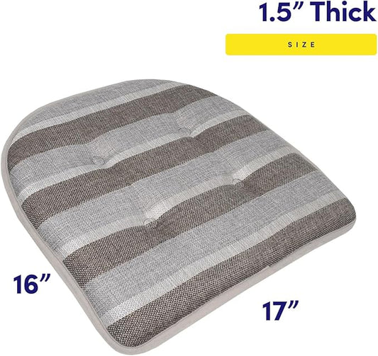Sweet Home Collection Chair Cushion Memory Foam Pads Tufted Slip Non Skid Rubber Back U-Shaped 17" x 16" Seat Cover, 4 Count (Pack of 1), Bradford Silver/Brown