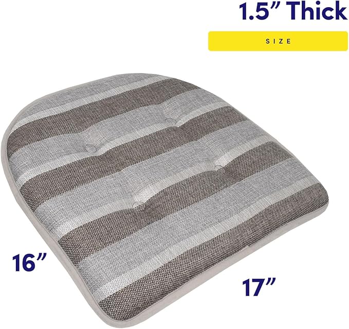 Sweet Home Collection Chair Cushion Memory Foam Pads Tufted Slip Non Skid Rubber Back U-Shaped 17" x 16" Seat Cover, 2 Count (Pack of 1), Bradford Silver/Brown