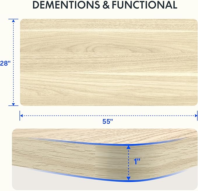 FLEXISPOT EN1 One-Piece Standing Desk, 55 x 28 Inches Electric Height Adjustable Desk for Home Office (White Frame + White Wood Grain Desktop)