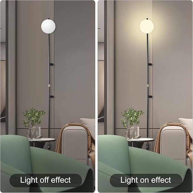 Long Wall Sconces Set of Two, Plug in Wall Sconces Globe Shade Indoor Wall Light, Wall Mounted Lamp with Plug in Switch, Wall Lamp for Bedroom Living Room Study Hallway Bedside Corner