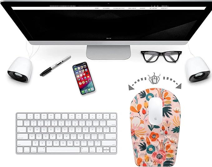Ergonomic Mouse Pad Wrist Support,Upgrade Mousepad with Massage Design,Non-Slip PU Base Desktop Mouse Pads for Pain Relief, Computer, Office & Home,12 x 8 in（F-Pink Flower）