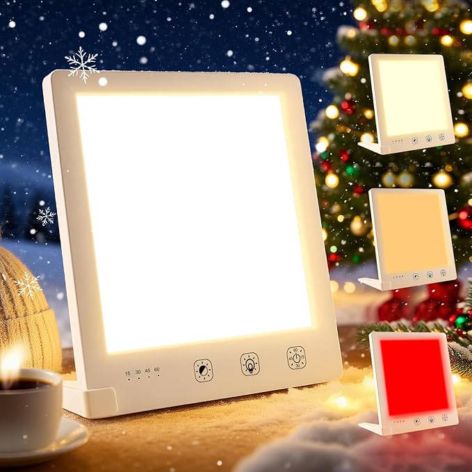 Light Therapy Lamp with Red & White Light - 10000 Lux LED Sun Light Therapy Lamp for Face, Improving Mood, Energy, Sleep & Skin Care, with 4 Light Modes & 5 Brightness Levels, Timer, UV-Free