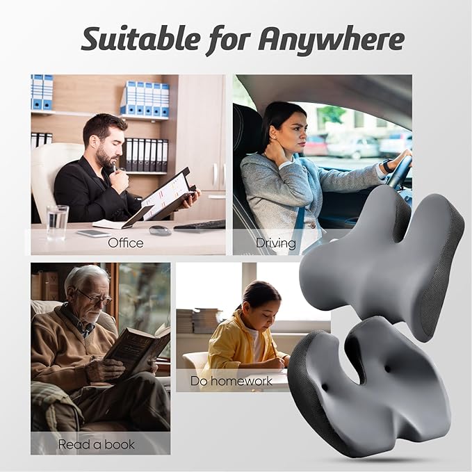 Seat Cushion for Tailbone Pain Relief X-Large,Ergonomic Office Chair Cushion for Butt Hip Lower Back & Sciatica Pain Relief Pillow,Pressure Relief Seat Cushion for Long Sitting,Office & Car (Black)