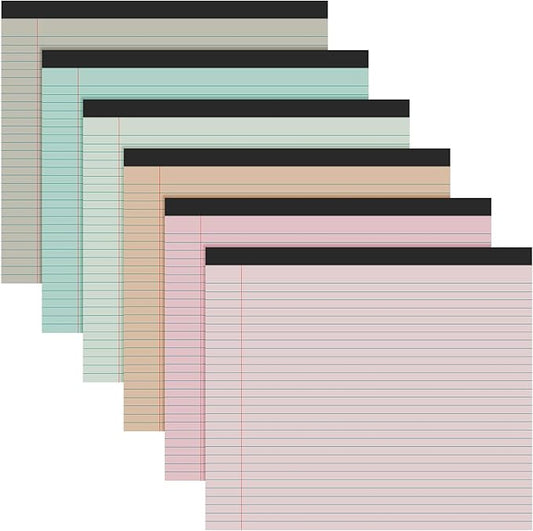 Lincia 6 Pcs 11" x 9.5" Legal Pads College Ruled Notepad Landscape Notebook Horizontal Lined Notebook 80 Gsm Assorted Colors Paper Pastel Writing Pads for School Office, 40 Sheet (Boho Color)