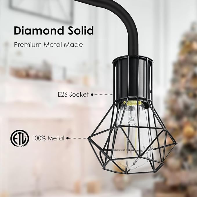 BoostArea Floor Lamp, Industrial Floor Lamp, 6W Diamond Standing Lamp, E26 Socket, On/Off Footswitch, Whole Metal, Modern Small Simple Stand Up Lamp for Bedroom Living Room, Vintage, Mid Century