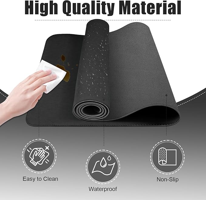 Leather Desk Pad Protector, 39.4'' X 17'' Large Mouse Pad, Office Desk Mat, Non-Slip PU Leather & Suede Base Desk Blotter, Laptop Desk Pad, Desktop Mat for Office Home, Black