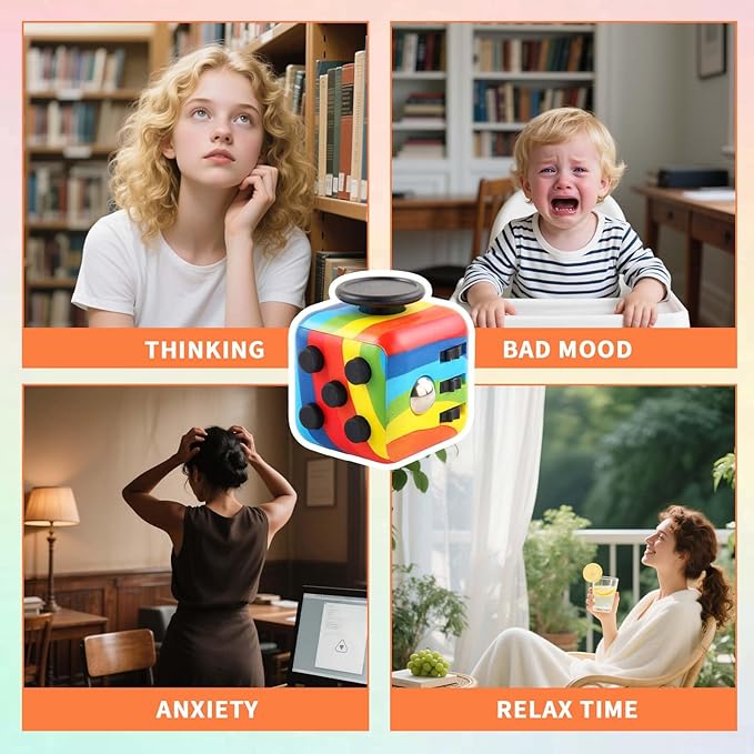 Fidget Cube for Adults, 4-Pack Cube Fidget Anxiety Relief, Silent & Audible Fidget Cube for Anxiety Relief, Handheld Sensory Toy for ADD/ADHD/OCD, Focus & Relaxation