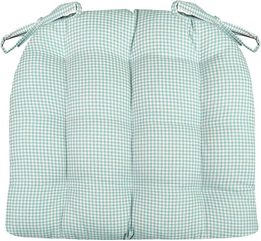 Barnett Home Decor Madrid Aqua Dining Chair Pad with Ties - Medium Size 18 Chair Cushion - Latex Foam Fill - Machine Washable, Reversible, 100% Cotton, Made in USA (Turquoise Gingham)
