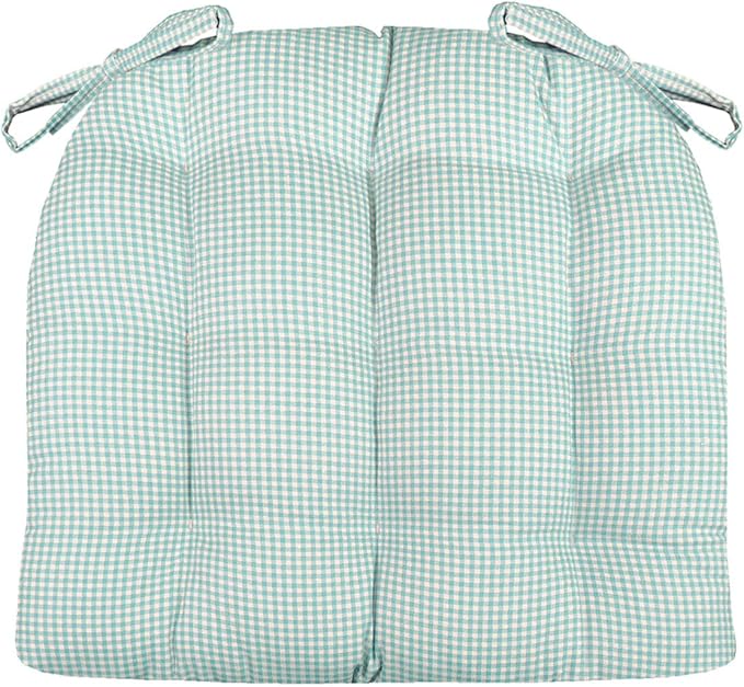 Barnett Home Decor Madrid Aqua Dining Chair Pad with Ties - 19 x 19 Size Large Chair Cushion - Latex Foam Fill - Machine Washable, Reversible, 100% Cotton, Made in USA (Turquoise Gingham)