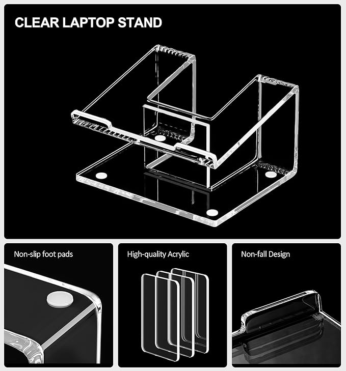 Acrylic Laptop Stand for Desk, Laptop Riser for 10-15.6 Inch Laptops, Ergonomic Computer Stand Holder Compatible with Macbooks and Notebooks- Clear