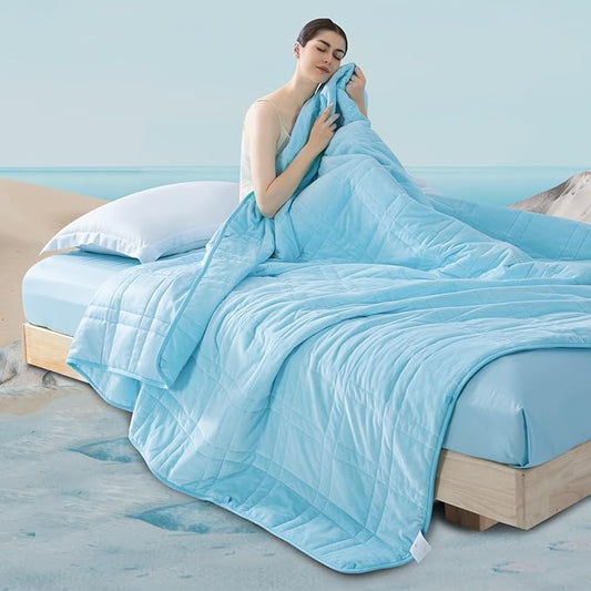 King Size Weighted Blanket 45lb(88''x104'', Dual-Sided), Cozy Warm Velvet & Cooling Tencel Fabric Reversible King Weighted Blanket for Adults & Couples All Season Use - Carry Bag Included, Lake Blue