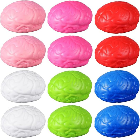 Leitee 12 Pcs Brain Stress Balls Bulk Large Halloween Brain Toys PU Hand Muscle Exercise Pressure Ball Funny Stress Relief Toy for Teens Adult Improving Grip Strength Prop(Colorful)