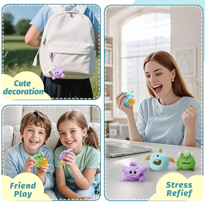 3 Pack Squishy Stress Plush Toys, Squishy Balls for Kids Adults Relief, Taba Squishies Keychain Decoration Squeeze Ball, Cute Fidget Toy Gifts