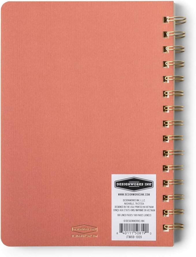 DesignWorks Ink Textured Paper Twin Wire Notebook – 6" x 8.25" Daily Planner & Soft Cover Writing Journal, 160 Lined Perforated Pages, Small Spiral Notebook for Work & Journaling – Terracotta