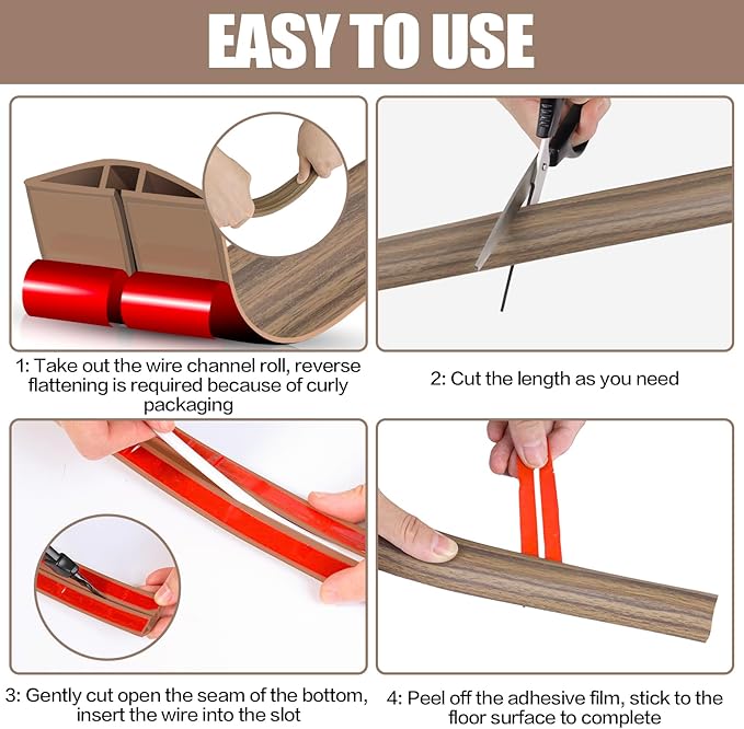 Floor Cord Cover Self Adhesive Cord Hider,3.3FT Cable Management, Extension Strip Protector for Wires, Prevent Cable Trips for Offices, Gyms, Exhibitions Cavity:0.39"(W) x0.27(H) Woodsmokedbrown