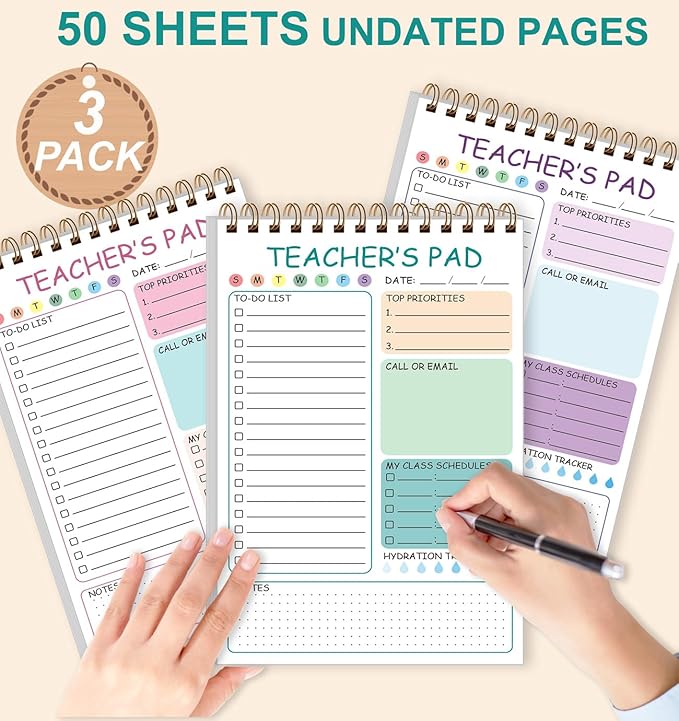 3 Pack Teacher Notepad - Teacher To Do List Notepad, Spiral Checklist Notebook Organizer for Teachers Notes Task Appointment, Teacher Appreciation Gifts, 5.8'' x 8.3''