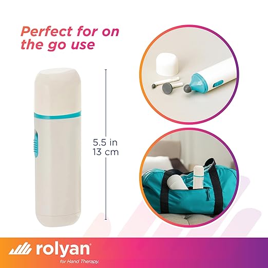 Rolyan Mini Massager with Battery, Handheld Compact Massager with Interchangeable Heads Reduces Scar Visibility, Quiet Vibration, Ergonomic Grip, Portable for On-the-Go Use, Battery Operated