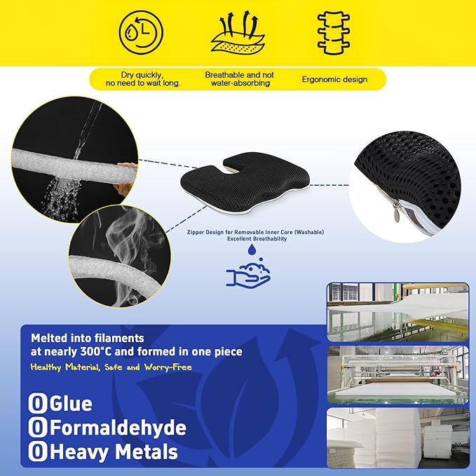 Gooo&Ma Seat Cushion,Air Fiber Cushion for Office Chair, Desk Chair Cushion for Long Sitting Office Workers, Car Drivers (Black)