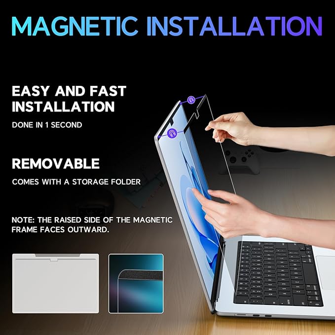 Magnetic Privacy Screen for Macbook Pro 16 Inch (2021-2024, M1, M2, M3, M4), Removable Anti Glare Blue Light Macbook Pro Screen Protector, 360° Anti Spy and Easy Install Shield