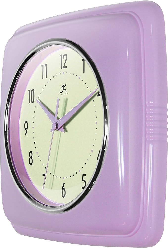 Infinity Instruments Square Retro Wall Clock, Lavender, 9.25"