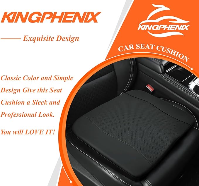 kingphenix Premium Car Seat Cushion, Memory Foam Driver Seat Cushion to Improve Driving View- Coccyx & Lower Back Pain Relief - Seat Cushion for Car, Truck, Office Chair (Classic Black)