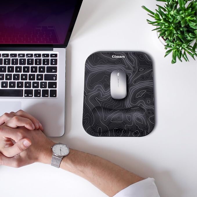Gimars Large Smooth Superfine Fibre Memory Foam Ergonomic Mouse Pad Wrist Rest Support Mousepad with Nonslip Base for Laptop, Computer, Gaming & Office,Free Coaster Include-Topographic Map