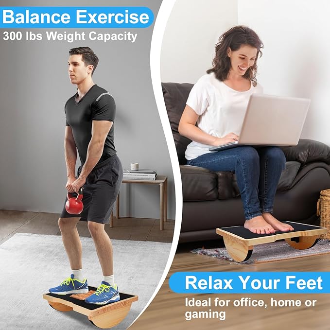 Wood Foot Rest for Under Desk at Work, Ergonomic Foldable Footrest with Roller Massager for Enhanced Circulation & Comfort, Standing Desk Rocker Balance Board for Office & Home