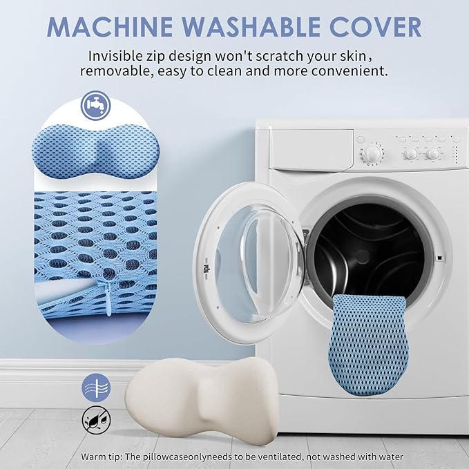 Lumbar Support Pillow Ergonomic Memory Foam, Relieve Back Pain, CMFY Breathable & Detachable & Washable, Perfect for Office Chairs, Car Seats, Beds (Blue)