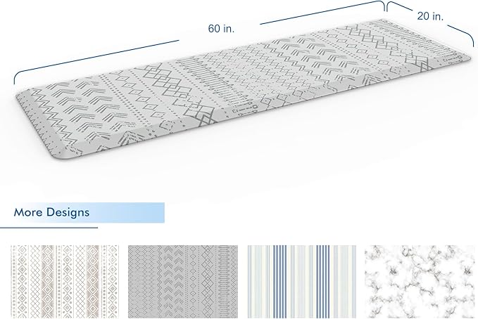 Klay Home kitchen mats for floor anti fatigue, 3/4" Thick 100%PU memory foam kitchen mat, padded kitchen mat, Cushion Kitchen Sink Rug Waterproof Non-slip Well-made - Large Runner 20" x 60", Grey Boho