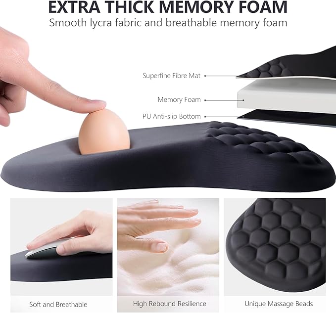 Mouse Pad Wrist Support, Ergonomic Mouse Pad with Wrist Rest, Comfortable Computer Mouse Pad for Laptop, Pain Relief Mousepad with Non-Slip PU Base Black