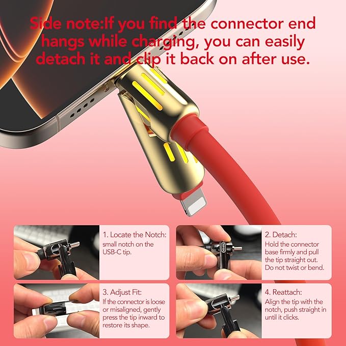 MFish 4-in-1 Universal USB Charging Cable with Carrying Case – 240W Max Fast Charger Cord, USB-A, Dual USB-C & Lighting, for iPhone 14/15/16/17 Series, iPad & MacBook and More (Red, 6.6Ft)