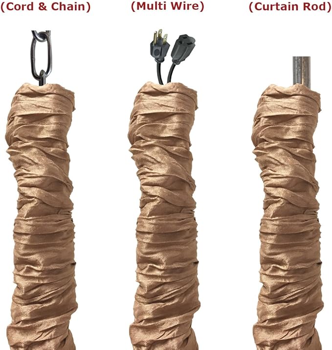Royal Designs, Inc. Cord & Chain Cover 4 ft Silk Type Fabric, Chandelier Pendant Lighting Chain & Cable Management, Touch Fastener, Brown - 2 Pack