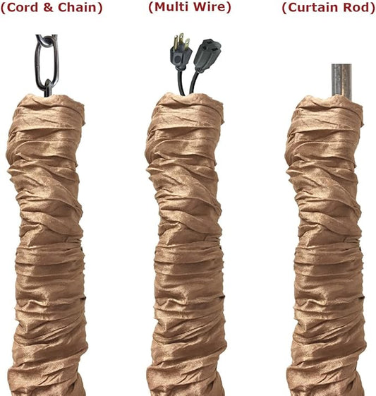 Royal Designs, Inc. Cord & Chain Cover 4 ft Silk Type Fabric, Chandelier Pendant Lighting Chain & Cable Management, Touch Fastener, Brown - 2 Pack