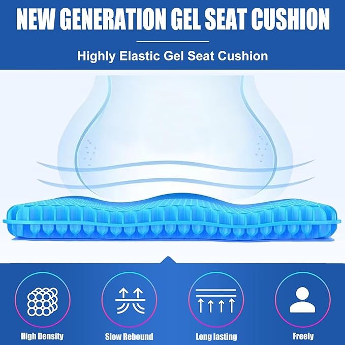 Gel Seat Cushion for Long Sitting Pressure Relief (Super Large & Thick) - Non-Slip Gel Chair Cushion for Back,Sciatica,Tailbone Pain Relief - Seat Cushion for Office Desk Chair,Car Seat,Wheelchair