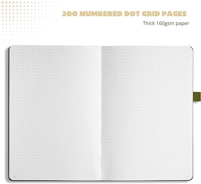 Dotted Journal Notebooks: Bullet Dotted Journal with 200 Numbered Dot Grid Pages, 160gsm Thick White Bleedproof Paper and 3 Sheets of Journal Stickers for Creatives