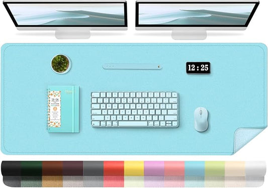 Large Desk Pad, 47.2'' x 23.6'', Computer Mat for Desk, Leather Desk Pad Protector, Suede Base Desk Blotter, Non-Slip Office Desk Mat, Waterproof Desk Writing Pad for Office and Home Aqua Frost Blue