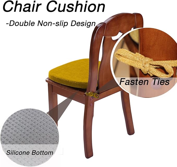 Chair Pads for Dining Chairs - Memory Foam Non Slip Kitchen Chair Cushion and Seat Cushion with Machine Washable Cover [16.5 x 16.2 Inches] - Yellow