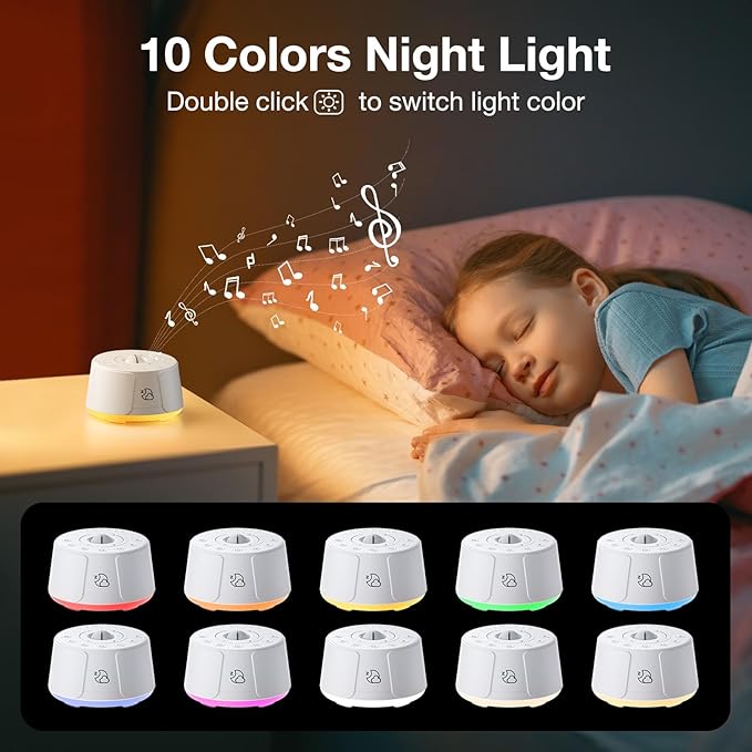 Sound Machine White Noise Machine - 30 Soothing Sounds, 10 Colors Night Light, Rechargeable Battery- Travel Portable Sound Machine for Sleep Baby Adults, Perfect Sleeping Companion