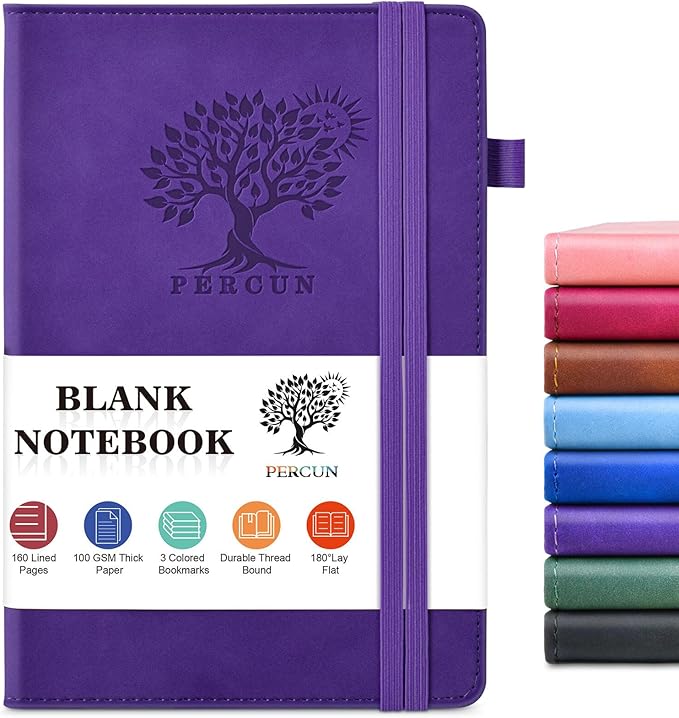 PERCUN Blank Journal Ntebook for Men & Women, 160 Pages Blank Journals for Writing, Drawing,Sketch Book,5.9" x 8.5" Leather Sketchbook, Unlined Notebook for Work, School, Art - Purple