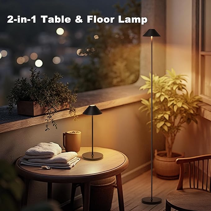 Rechargeable Floor Lamp for Indoor/Outdoor, Cordless Tall Standing Lamp with 3 Color Temps & Dimmable, IP43 Waterproof, Adjustable Height 16-59 Inch, LED Floor Lamp for Living Room, Bedroom, Patio