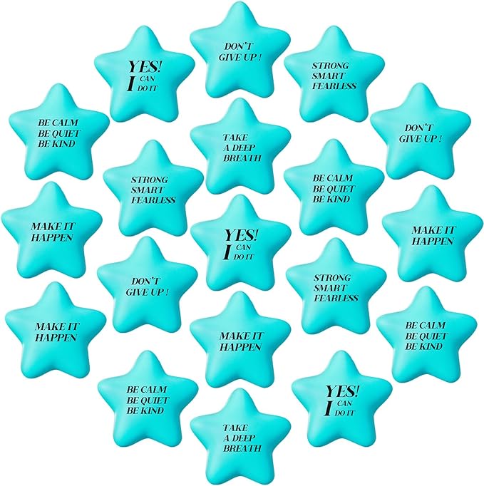 Chalyna 30 Pieces Motivational Star Stress Ball Quote Relief , 2.2 Inch PU Foam Stress Toys Bulk Sensory Star Toy Gifts for Kids Teens Adults Relieve Anxiety Party Supplies(Sky Blue)