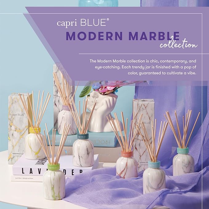 Capri Blue Reed Diffuser Set - Includes Modern Marble Oil Diffuser, Diffuser Sticks & Aroma Diffuser Oil - Air Freshener - Diffusers for Home Decor - Honeydew Crush Diffuser Scents (5.7 fl oz)
