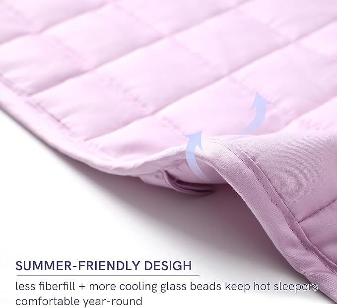 YnM Exclusive Weighted Blanket, Soothing Organic Long Stapled Cotton, Smallest Compartments, Bed Blanket for One Person of 140lbs, Ideal for Twin/Full Bed (48x72 Inches, 15 Pounds, Lavender)