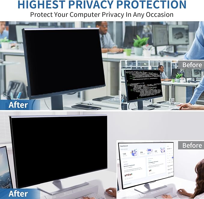 24 Inch Computer Privacy Screen for 16:9 Monitor, Anti-Blue Light Monitor Privacy Screen Filter, Anti-UV Computer Hanging Shield, Universal 23.6'', 23.8'', 24''
