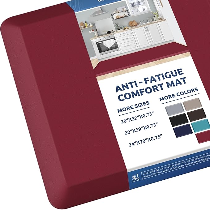 KitchenClouds Kitchen Mat Cushioned Anti Fatigue Rug 24"x70" Waterproof, Non Slip, Standing and Comfort Desk/Floor Mats for House Sink Office (Red)
