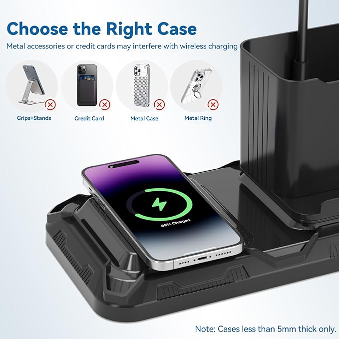 KDD 4 in 1 Desk Lamp with Wireless Charger - 360° Rotating Gooseneck Small Table Lamp with Pen Holder & Phone Stand, Adjustable White and Warm Light Dual Mode LED Desk Light for College Dorm Room